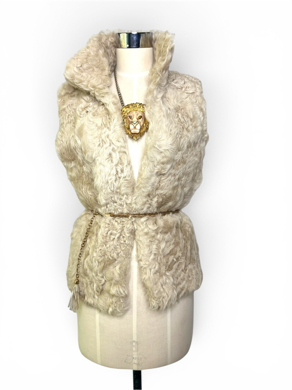 Zara Woman Studio Ivory Beige Genuine Curly Lamb Fur Vest  M